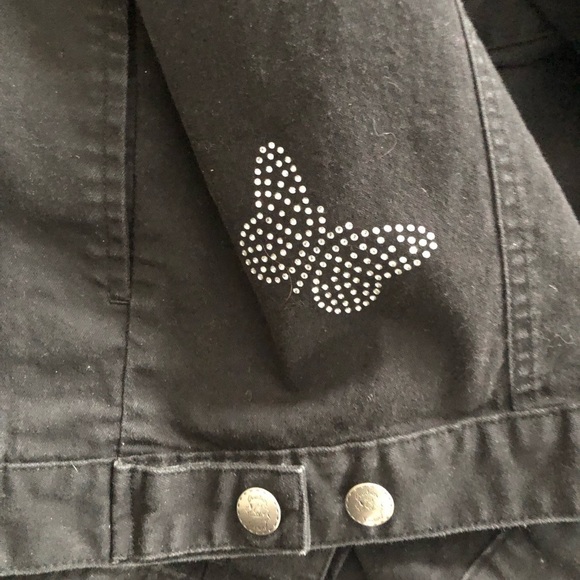 Quacker Factory Denim Stretch Jacket L Rhinestone Butterflies Casual Wardrobe - Picture 4 of 9